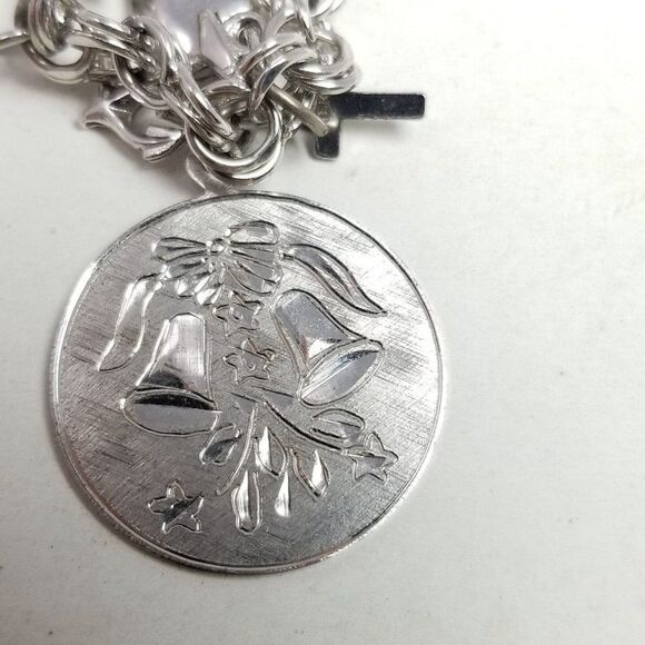 Vintage Sterling Silver Double Link Chain Charm Bracelet with 6 Charms, Estate - Picture 7 of 12